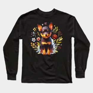 Cute Beauceron Puppy Floral Long Sleeve T-Shirt